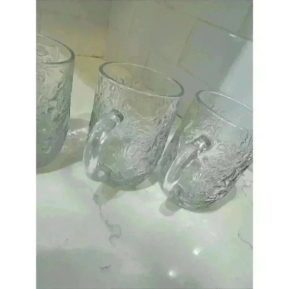 Princess House Fantasia Mugs Cups Poinsettia Crystal Clear Glass Coffee Set of 4 - Picture 8 of 13